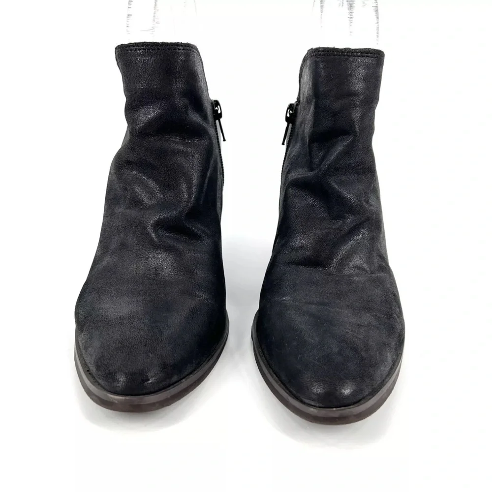 Lucky Brand Ankle Boots Womens Size 8 Black Burnished Leather Wedged Block Heel